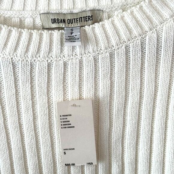 NWT Women's Urban Outfitters Kade Cropped Knit ribbed Jumper Sweater Ivory-Small - Picture 6 of 7